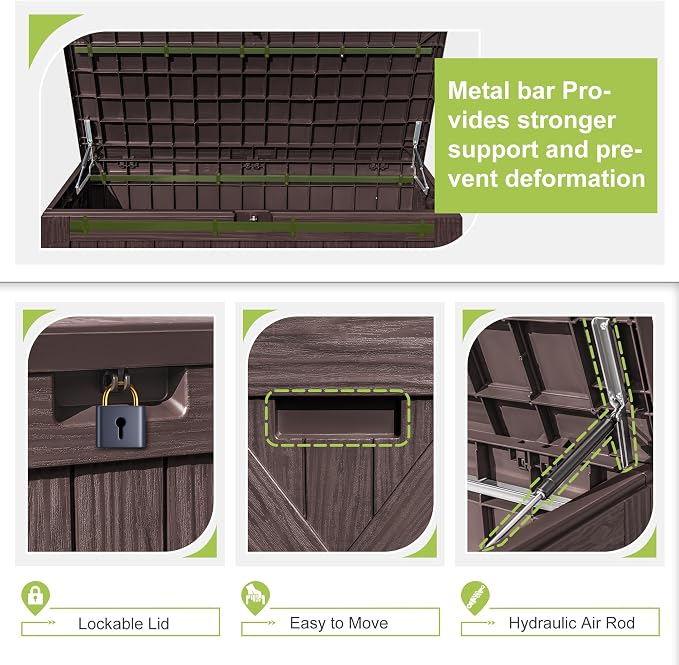 Greesum 120 Gallon Deck Box, Resin Outdoor Storage Container for Patio Furniture, Garden Tools, Pool Accessories, Weatherproof, Lockable, Brown - Image 5