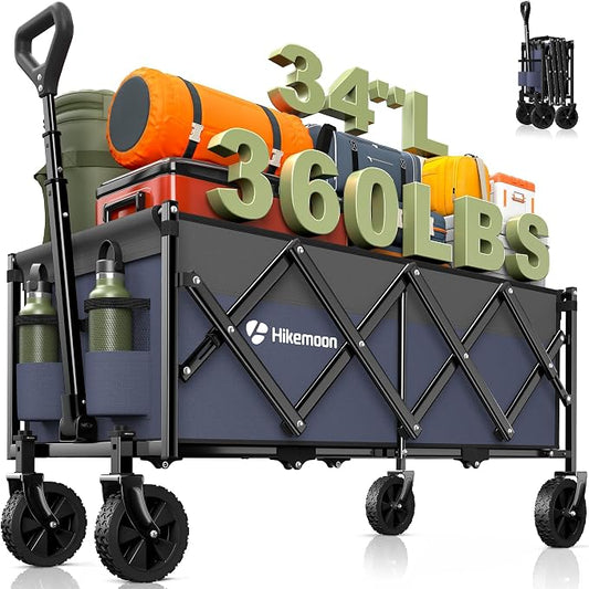 Hikemoon 34'' Extra Long Collapsible Wagons Carts Foldable, 360LBS Heavy Duty Folding Beach Wagon Cart with Wheels, Portable Utility Outdoor Wagon for Grocery, Shopping, Garden, Sports, Purple by Unknown