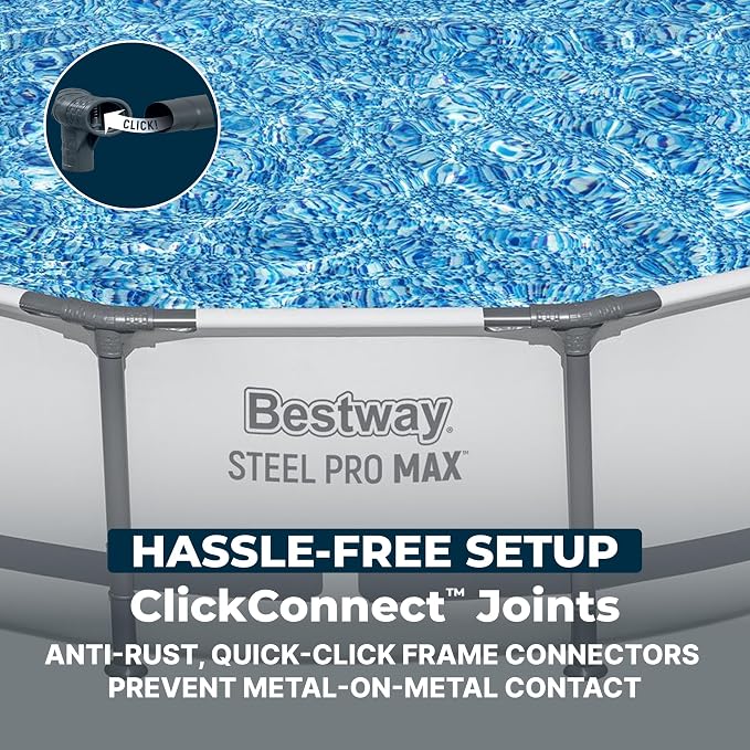 Bestway Steel Pro MAX 14' x 33" Round Above Ground Swimming Pool Set, 530 GPH Filter Pump, Tritech Puncture Resistant Liner, ClickConnect Steel Frame, Gray - Image 6