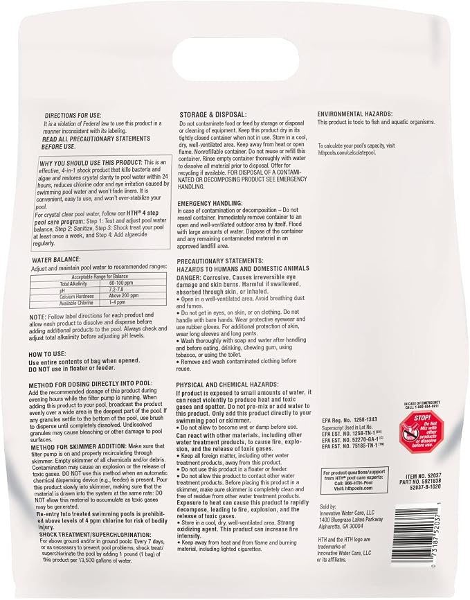 HTH 52037R Pool Care Shock Advanced, Swimming Pool Chemical - Cal Hypo Formula, Prevents Bacteria & Algae, Restores Crystal Clear Water - Shock Treatment, 1lb (12 Pack) - Image 2