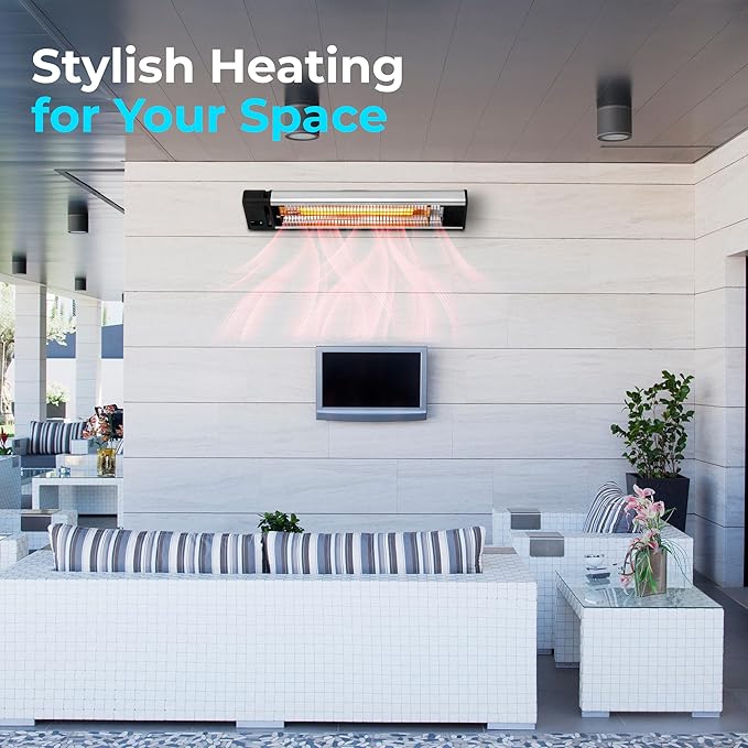 SereneLife Infrared Patio Heater, 1500W, IP65 Approved, Odorless, Wall-Mounted Heater with Remote, Indoor/Outdoor for Patio, Restaurant, Backyard, Garage, Decks