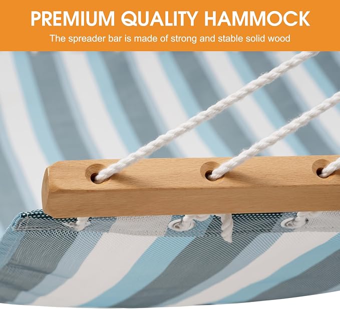 Lazy Daze Hammocks Quick Dry Hammock with Spreader Bar Textliene Fabric Double 2 Person Hammock with Chains Outdoor Patio Poolside Backyard Beach 450 lbs Capacity, Blue White Stripes - Image 3