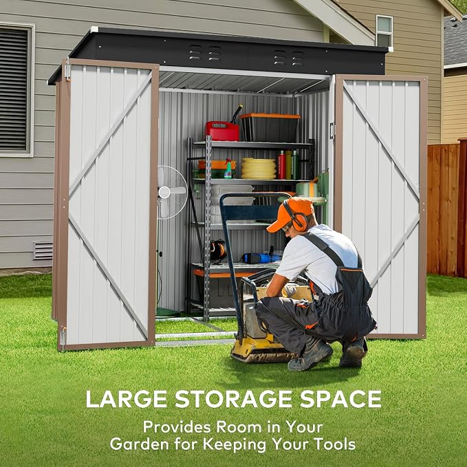 Gizoon 6' x 4' Outdoor Storage Shed with Double Lockable Doors, Anti-Corrosion Metal Garden Shed, Waterproof Shed Outdoor Storage Clearance for Backyard Patio Lawn-Brown - Image 3