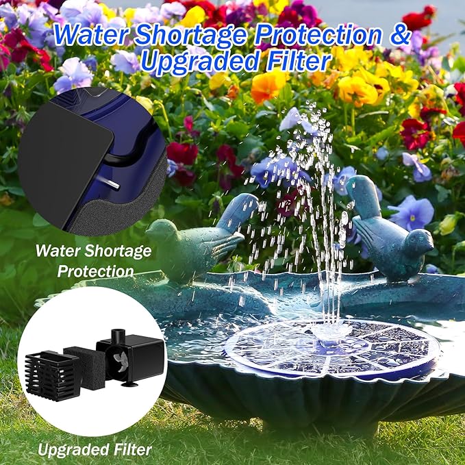 AISITIN 3.5W Solar Fountain Pump with LED Colorful Lights & 3000mAh Battery, Solar Bird Bath Fountain with 10 Nozzles, Solar Water Pump for Garden, Pond and Outdoor (Purple)