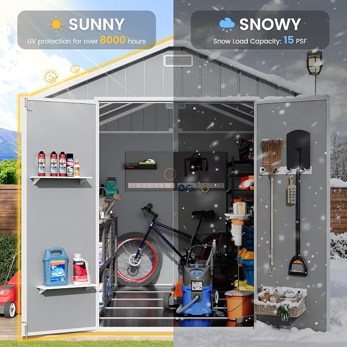 Amopatio Outdoor Storage Shed with Floor, 8x10 FT Lockable Plastic Tool Shed with Ventilation, Waterproof Resin Garden Sheds for Backyard, Patio, Lawn and Bike Grey - Image 4