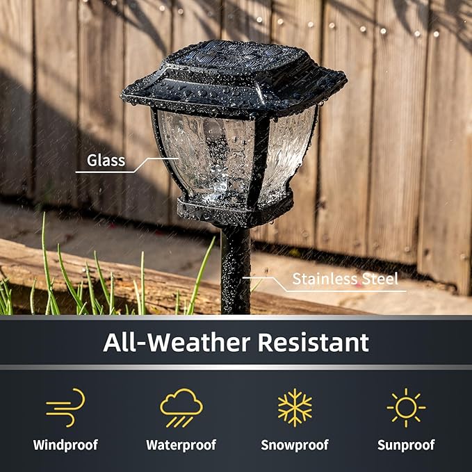 Solar Pathway Lights, Super Bright Solar Lights Outdoor Waterproof, Glass Solar Garden LED Lights, Landscape Lighting Decorative for Path, Yard, Patio, Walkway, Driveway,Slate Black(1 Pack)