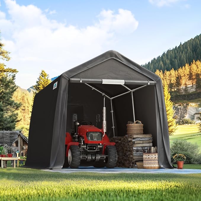 ADVANCE OUTDOOR 8x14 ft Steel Metal Peak Roof Portable Garage Shelter Storage Shed Carport for Motorcycle, Bike or Garden Tools with 2 Roll up Doors & Vents, Gray - Image 8