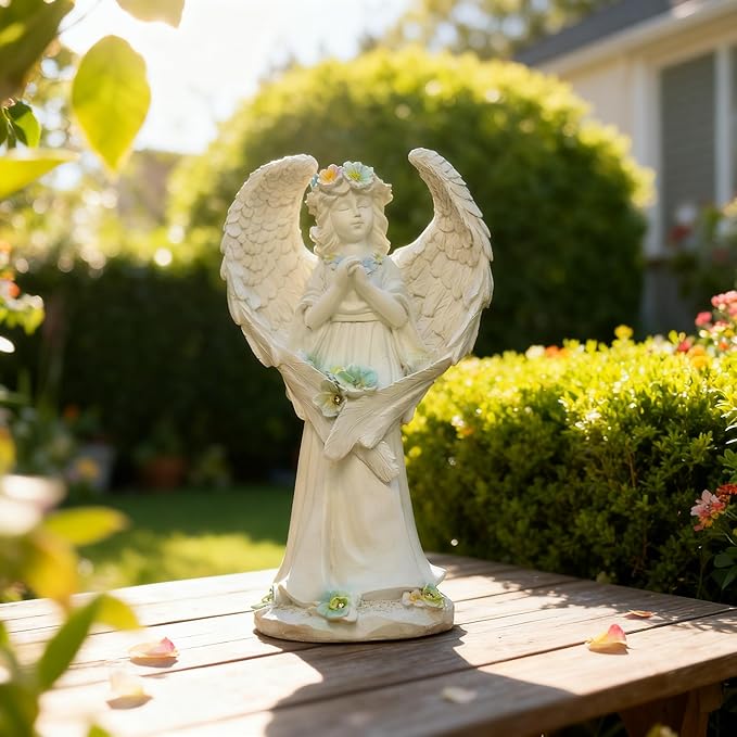 Solar Garden Statues Outdoor Decor Resin Lights Garden Angel Statues for Outside Lawn Yard Patio Balcony Art Sculptures Gifts for Mom Women