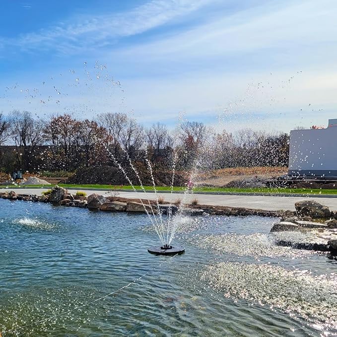 HALF OFF PONDS Floating Fountain, 1/2 HP Pond Aerator, 100 ft Cord, 6,100 GPH Water Pump, 9 Spray Patterns, Improves Water Quality, for Ponds & Water Gardens