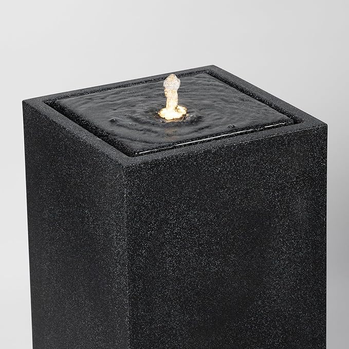 13.26” H Outdoor Water Fountain Made with Eco-Friendly Recyclable Materials, Polyethylene Square Bubbler Outdoor Fountain, Garden Decor with LED Light for Patio, Porch, Backyard (25.98”)
