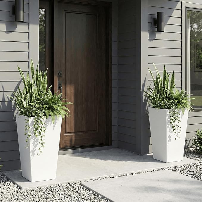 SnugNiture Taper Tall Planters 30 Inch Set of 2, Large Planter for Indoor Outdoor Plants, Modern Flower Pot Containers Large Decorative Tree Planter, White