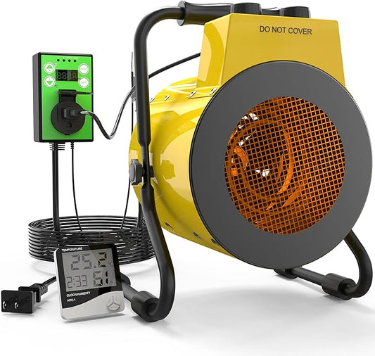 Greenhouse Heater with Digital Thermostat, Outdoor Heaters with 1500W Fast Heating, Overheat Protection, Adjustable Fan & Heater Mode, Electric Space Heater for Patio, Grow Tents, Garage