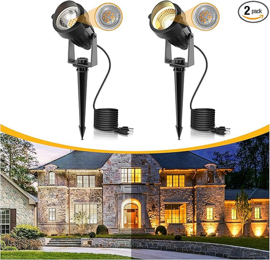 L LOHAS LED 5W Dusk to Dawn Outdoor Lighting, Auto On/Off 3000K Landscape Outdoor Spotlight, IP66 Waterproof Plug in Spot Lights for Yard, Garden, House, Pathway, Plant, UL Listed (2 Pack)