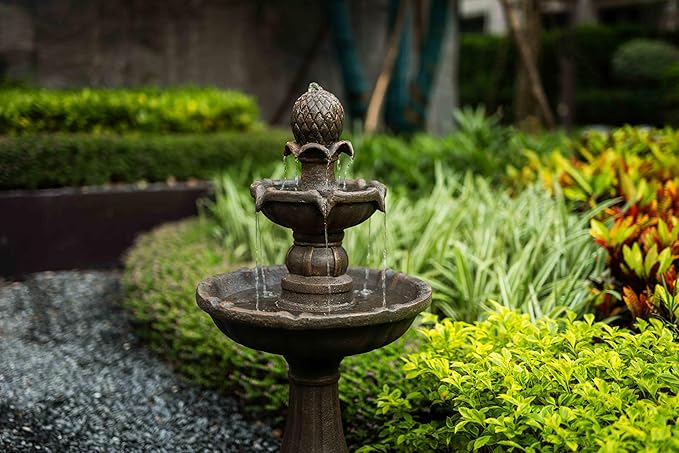 3 Tiered Outdoor/Indoor Water Fountains –42.2 in. Tall, Like Stone Bird Bath for Outside, Elegant Waterfall Feature for Garden, Yard, Patio, Home Decor (Bronze Color)