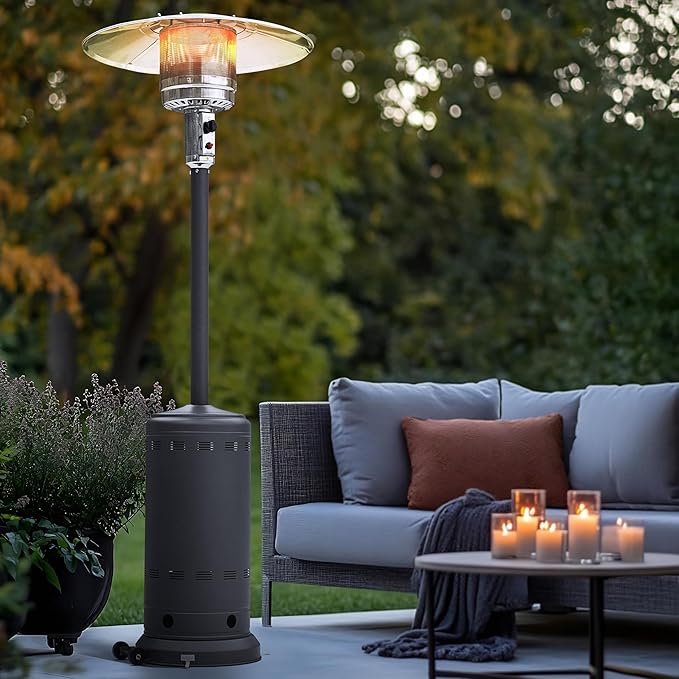 Nuu Garden Propane Outdoor Patio Heater with 304 Stainless Steel Burner and Aluminum Reflector, Powder-Coated Outdoor Heater with Wheels, Anti-Tilt Safety Shut-Off, ETL Certified, Sparkling Gray
