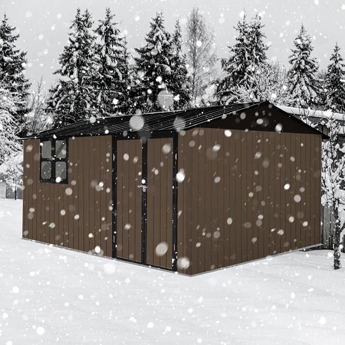 10x12 FT Outdoor Storage Shed, Large Metal Garden Shed with 4-pane Window, Outside Tool Shed with Lockable Hinged Door & 4 Air Vents, Waterproof Storage Building for Backyard, Patio, Lawn, Brown+Black - Image 4