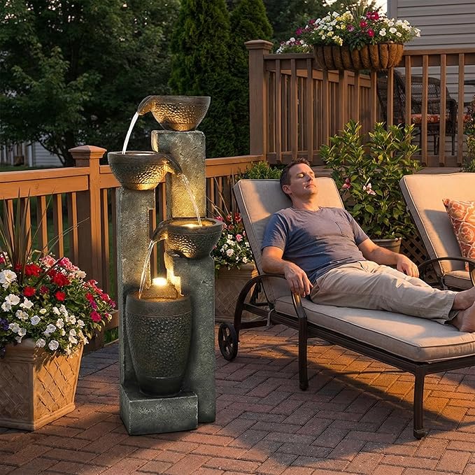 40''H 4-Tier Outdoor Garden Water Fountain Decor, Resin Fountain for Garden, Floor Patio, Deck, Porch, Backyard and Home Art Decor (40inch)