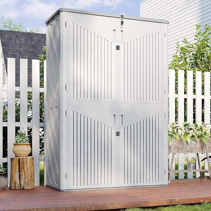 Aoxun Outdoor Storage Shed, 64 Cu.Ft Vertical Storage Sheds Outdoor with Floor, Outdoor Waterproof Storage Cabinet for Garage Storage, Pool Storage, Bike Shed, Garden Shed (White) - Image 8