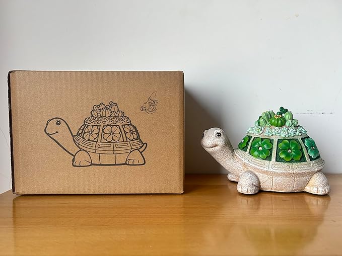 Solar Garden Outdoor Statues Turtle with Succulent and 7 LED Lights - Lawn Decor Tortoise Statue for Patio, Balcony, Yard Ornament - Unique Housewarming Gifts