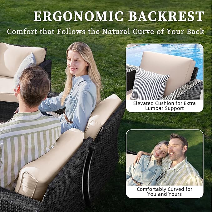 UDPATIO Patio Furniture Set, 6 Pieces Outdoor Furniture Sets with Rocking Swivel Chairs, Wicker Rattan Outdoor Conversation Set with Storage Table and Waterproof Covers for Backyard, Deck, Porch, Khak