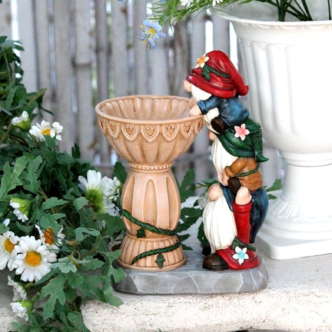 Garden Gnomes Outdoor Gnomes Garden Decorations for Yard Colorful Lights Resin Solar Outdoor Statues with Bird Bath Feeder Funny Outside Lawn Patio Housewarming Gifts 6.25 * 4.25 * 9.25 in