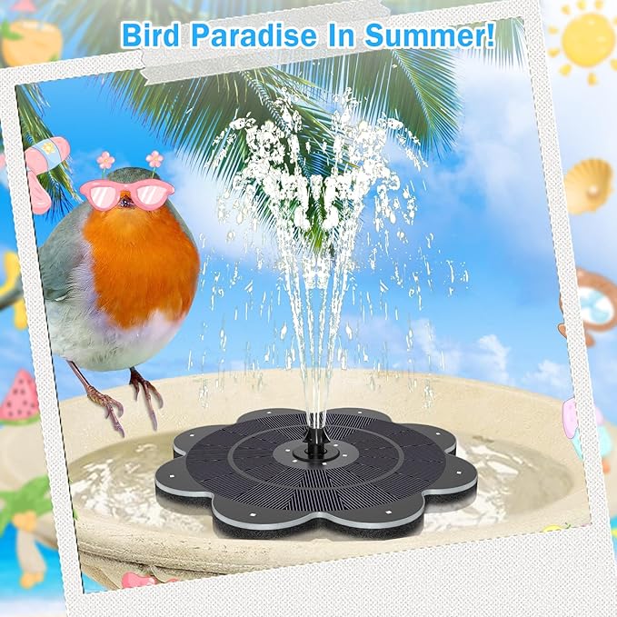 Solar Fountain, 2026 Upgraded 3.5W Flower Design Solar Water Fountain for Bird Bath with 2-Row LED Lights, 2000mAh Battery, 7 Nozzles for Garden, Pond, Pool, Patio Hummingbird Feeder