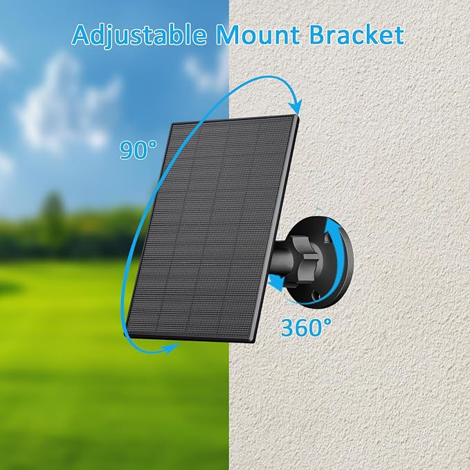 2W Solar Panel for Security Camera Outdoor, USB/USB-C Charger with IP65 Waterproof, 360° Adjustable Mount & 7.2ft Cable, Compatible with Rechargeable Battery Cameras (4 Pack, Black) - Image 5