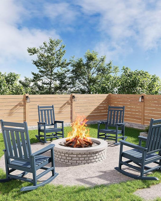 Garvee HDPE Rocking Chair Outdoor Set of 4 - Poly High Back Porch Rocker Chairs for Adults - All Weather Resistant Furniture for Patio Front Porch - Navy Blue by Garvee