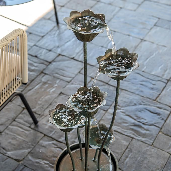 XBrand 35-Inch Freestanding Sculptural Metal Multi-Tier Flower Water Fountain, Silver