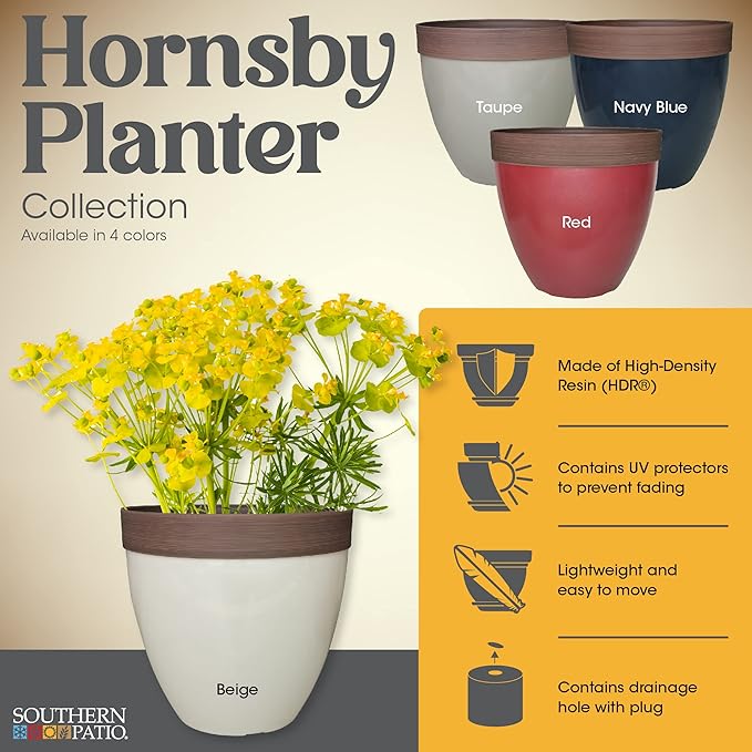 Southern Patio Hornsby Resin Outdoor Planter with Drainage Hole and Plug, Red