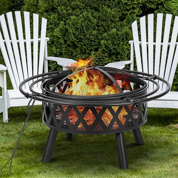 EcoNook 36 Inch Wood Burning Fire Pit with 2 Loops, Outdoor Fire Pit with Spark Screen & Fire Poker, Cross Weave Firepit for Outside Fireplace Bonfire for Yard,Patio, Garden - Image 3