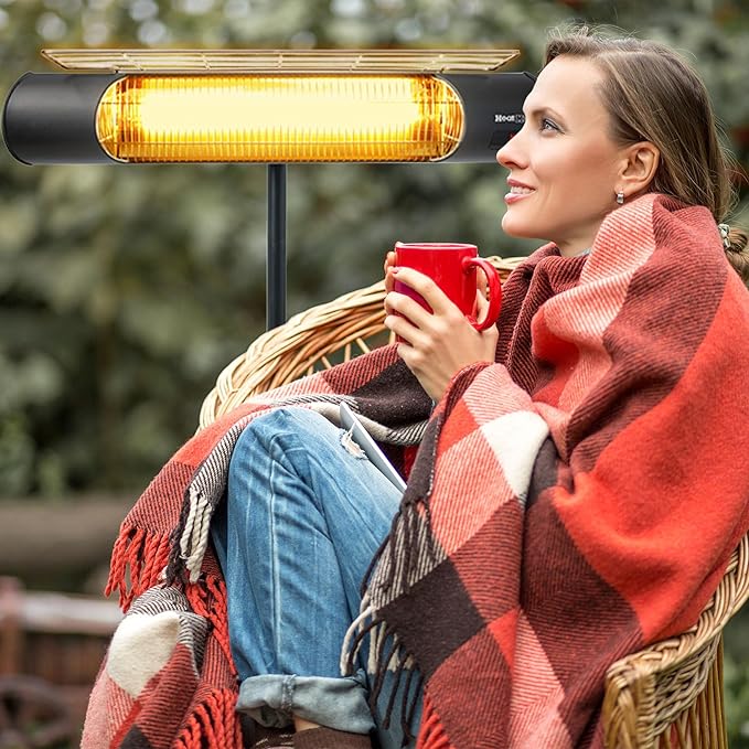 Sengoku HeatMate Weatherproof Outdoor Graphite Heater with Tripod Stand and Remote Control for Decks, Patios, and Backyard Areas, Black