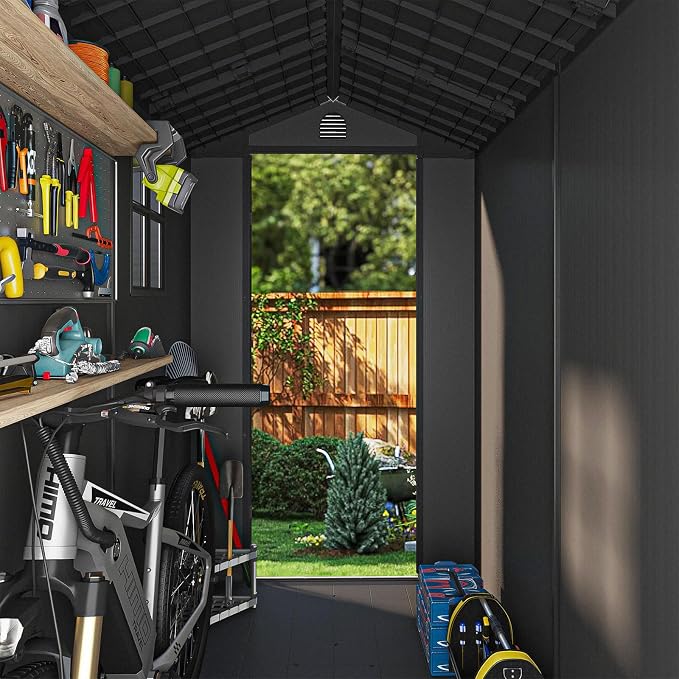 Patiowell 4x8 FT Plastic Outdoor Storage Shed with Floor, Garden Tool Shed with Two Windows and Single Lockable Door for Garden, Backyard, Lawn, Easy to Install, Dark Grey - Image 7