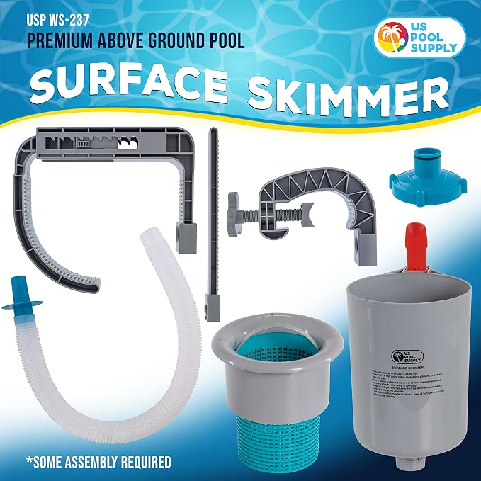 U.S. Pool Supply Pool Skimmer - Above Ground Pool Skimmer, Floating Pool Surface Skimmer, Pool Accessories - Clean Debris Basket, Wall Mount, Attaches to Inflatable Collars, Tubular and Metal Frames - Image 2