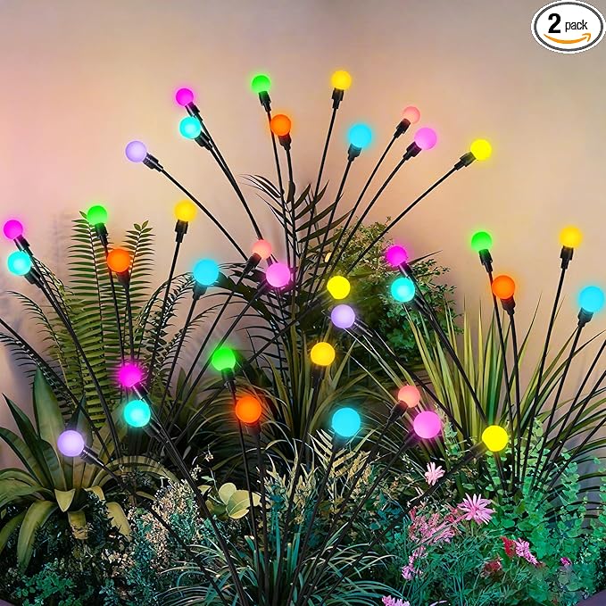 Solar Garden Lights Swaying, 20 LED Firefly Lights Outdoor Waterproof, Garden Decor Solar Lights Outdoor for Yard Porch Patio (2 Pack Multi-Colored)
