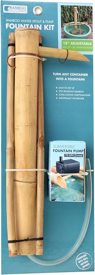 18” Bamboo Fountain Kit – Adjustable Branch Arm Spout with Quiet Pump for Indoor/Outdoor Bowl Fountains – Container Not Included | Natural Bamboo Water Feature for Zen Garden, Patio & Home Décor