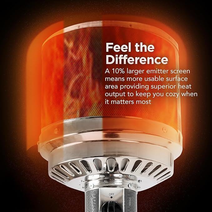 Amazon Basics 46,000 BTU Portable Outdoor Propane Patio Heater with Wheels, Commercial & Residential with Water Tank, Adjustable Heat Output, 9-Foot Radius, Slate Gray, 32.1"L x 32.1"W x 91.3"H