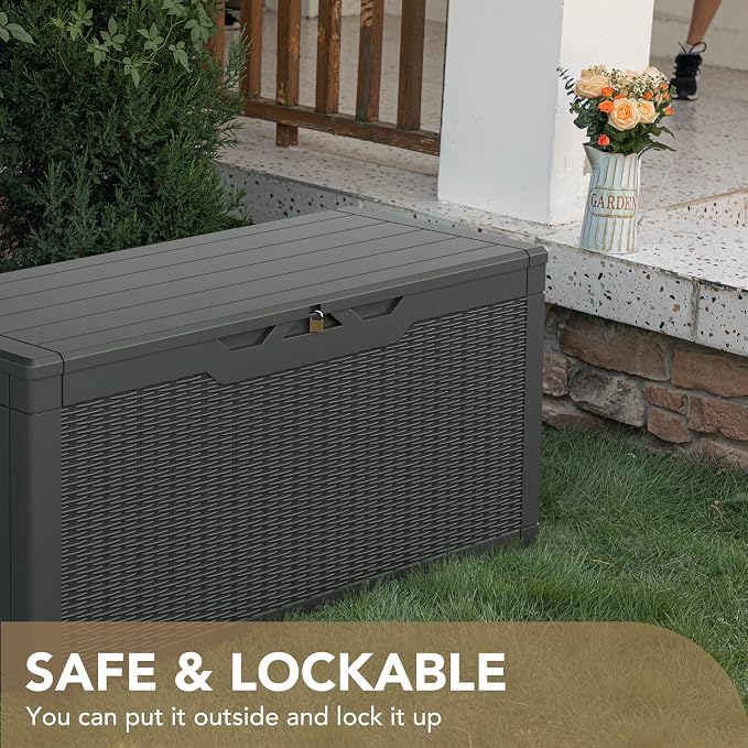 Devoko 100 Gallon Waterproof Large Resin Deck Box Indoor Outdoor Lockable Storage Container for Patio Furniture Cushions Garden Tools (100 Gallon, Grey) - Image 5