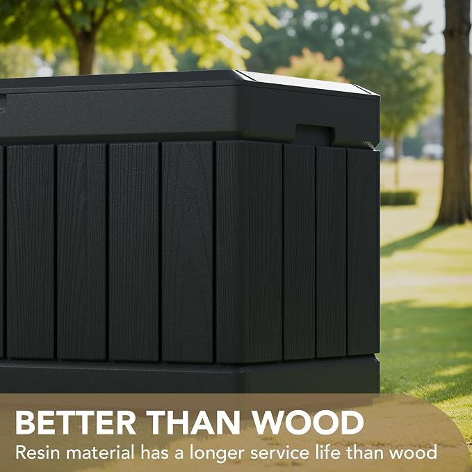 Devoko 85 Gallon Deck Box Lockable Resin Outdoor Storage Box waterproof Outdoor Container for Patio Furniture Cushions, Pillow (Black) - Image 3
