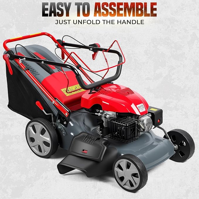 173cc self propelled Gas Lawn Mower Walk Behind Grass Cutter 20 inch Cutting Deck 60l Collection Bag Rear Wheel Drive Heavy Duty Yard Care Landscaping Tool Adjustable Height Patio Weed Trimming - Image 8