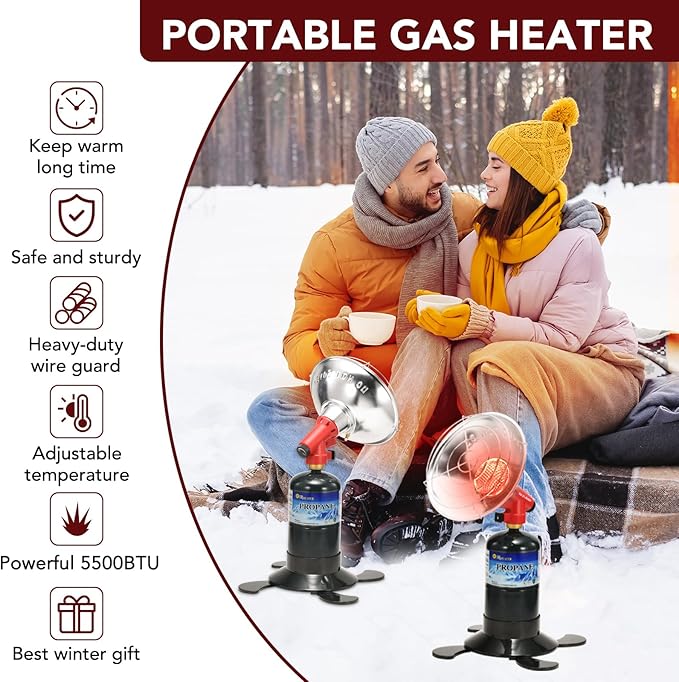 Propane Heater for Outdoor, 6500 BTU Portable Heaters for camping with Piezo Ingnition, Small Propane Heater with Gas Tank Holder Rapid Heating For Tent, Patio, Ice Fishing, Hunting