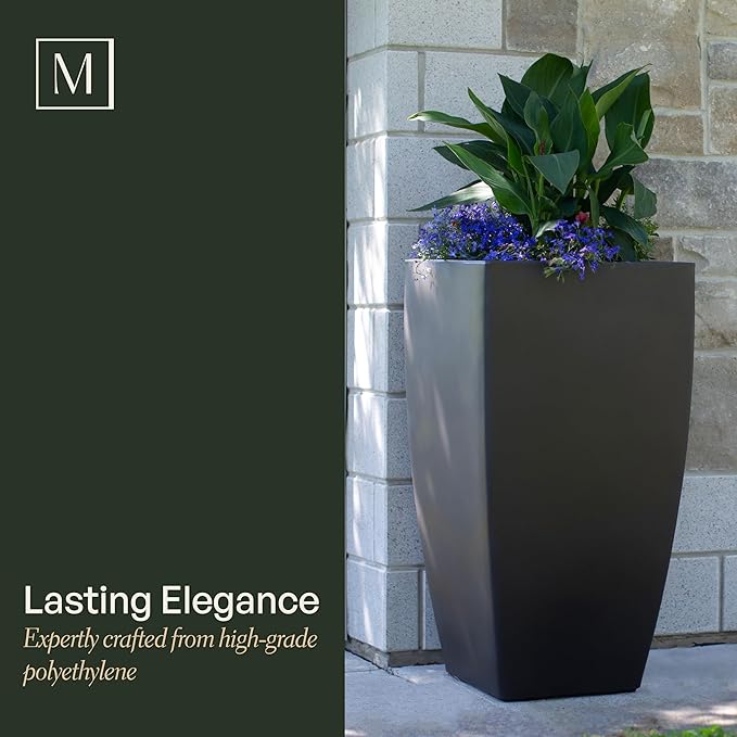 Mayne Kobi 32-Inch Tall Planter – Self-Watering, Weather-Resistant Planter for Flowers – Durable Indoor/Outdoor Design for Patio, Porch, or Entryway