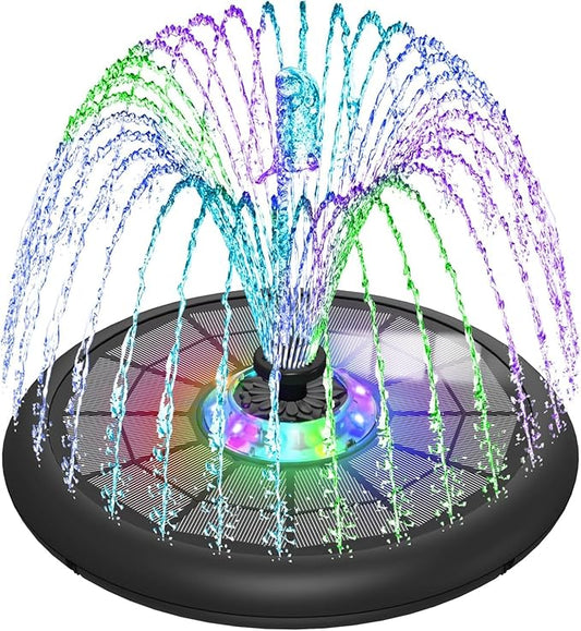 SZMP Solar Fountain Upgraded UFO Colorful Lights, 5W Solar Water Fountain Pump with 7 Nozzles & 4 Fixers, for Bird Bath, Garden, Pool, Outdoor Decor (Multicolor)