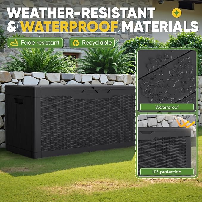 Greesum Outdoor Storage Box 100 Gallon Storage Bin with Lid for Patio Furniture, Garden Tools, Pool Supplies, Lockable, Waterproof and UV Resistant, Black - Image 5