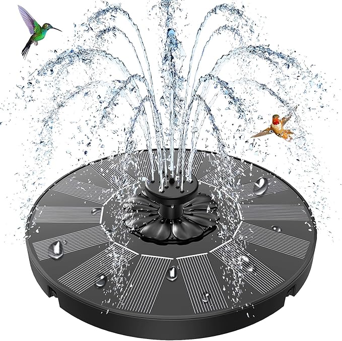 SZMP Solar Fountain 2026 Upgrade, Solar-Powered Bird Bath Fountain with 4 Fixed Rods & 7 Nozzles for Garden, Pond, Pool, and Patio – No Battery Required, Attracts Hummingbirds & Wildlife