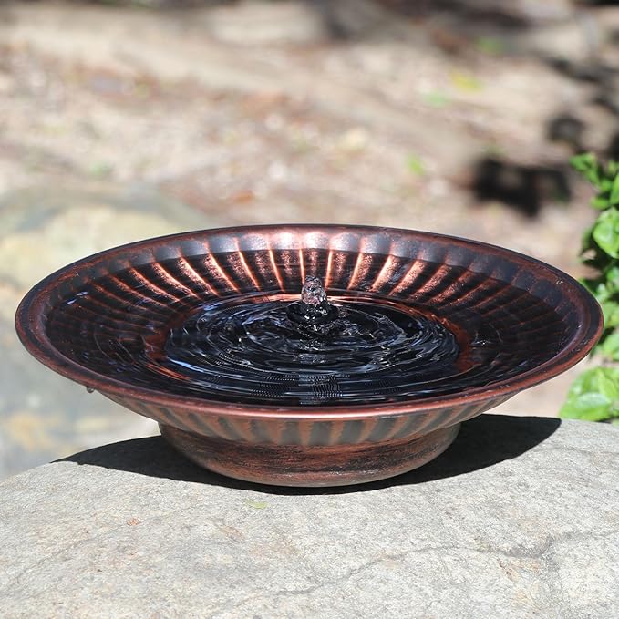 12.3" Solar Fountain Bird Bath for Outside, Metal Solar Bird Bath Fountains, Bird Bath Bubbler for Garden Patio Decor (Copper)
