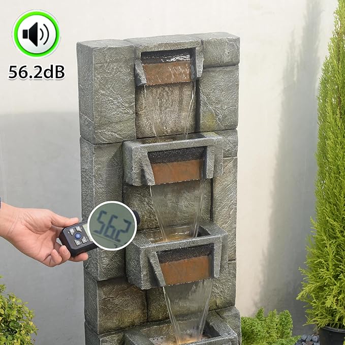 Outdoor Waterfall Fountain with LED Lights, 41” Tall Stone-Look Cascading Water Feature for Home Décor, Realistic Flowing Water Sound for Relaxation, Freestanding Indoor/Outdoor Fountain