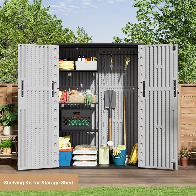 KINYING Outdoor Vertical Storage Shed,57 Cu.ft Outdoor Storage Cabinet Waterproof,Resin Sheds & Outdoor Storage Clearance for Garden,Patio,Backyard,Lockable (Grey) - Image 7