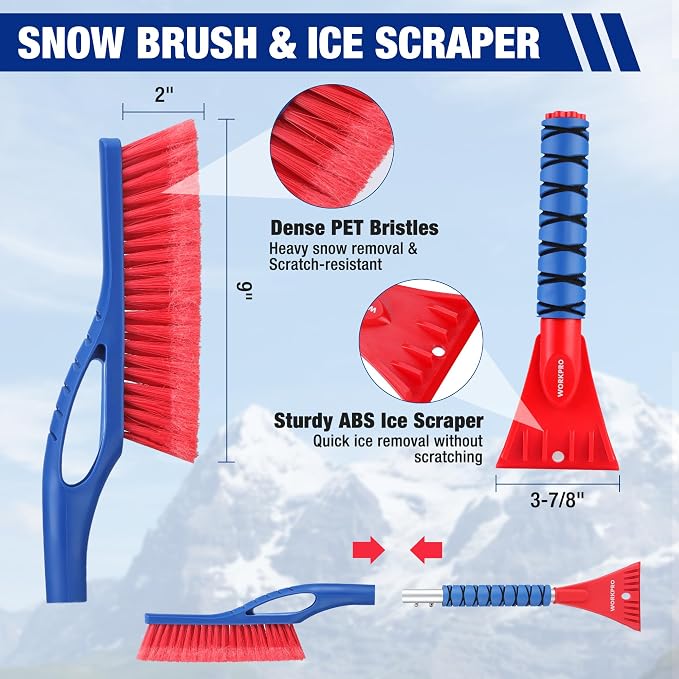 WORKPRO 3-Piece Snow Removal Kit, 47" Detachable Snow Shovel, 27" 2-in-1 Ice Scraper & Snow Brush Tool, Separate Snow Scraper for Car, Truck, Driveway, and Winter Conditions, Storage Bag Included - Image 3