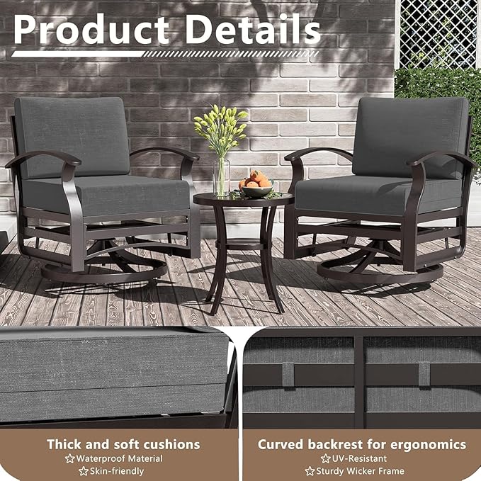 Patio Furniture Set 6-Piece Aluminum Armrest Sofa, All-Weather Patio Conversation Set with Tempered Glass Top Table & Removable Sponge Cushions for Backyard Poolside